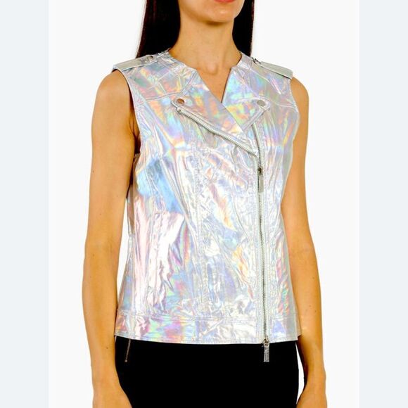 Armani Exchange Metallic Holographic Vest Biker Style Medium - Picture 1 of 5